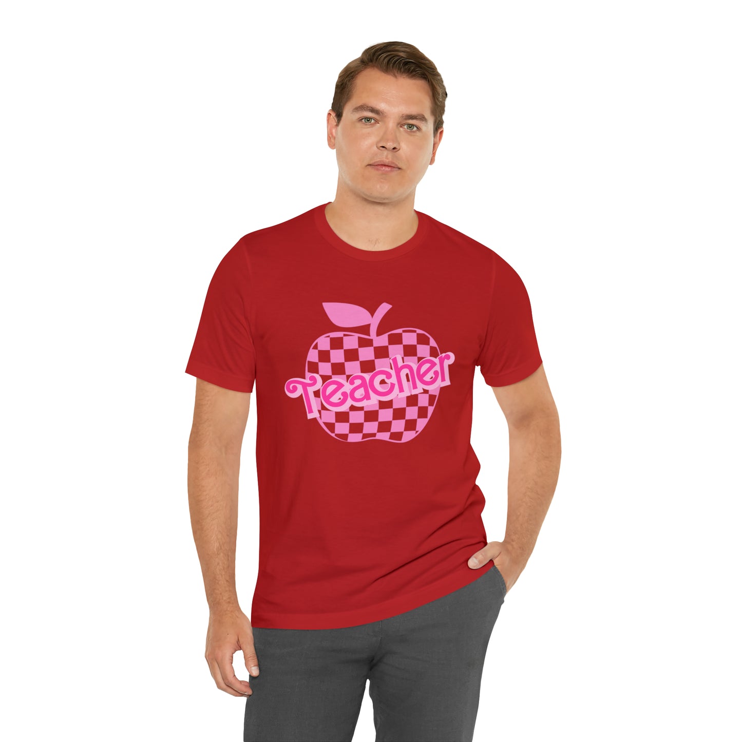 Pink Checkered Teacher Shirts, Trendy Teacher T Shirt, Retro Back to school, Teacher Appreciation, Apple Checkered Teacher Tee, T739