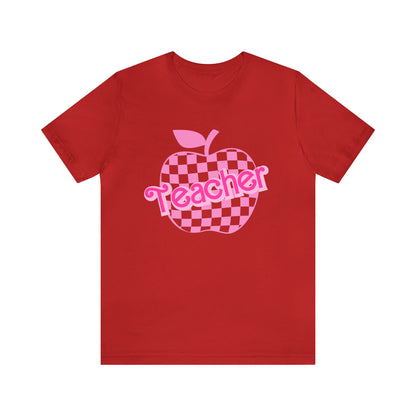 Pink Checkered Teacher Shirts, Trendy Teacher T Shirt, Retro Back to school, Teacher Appreciation, Apple Checkered Teacher Tee, T739