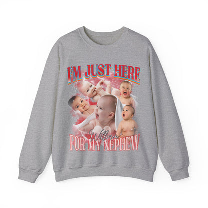 Custom Bootleg Rap Tee I'm Just Here For My Nephew Sweatshirt, Custom Photo, Vintage Graphic 90s Sweatshirt, Aunt Sweatshirt, S1491