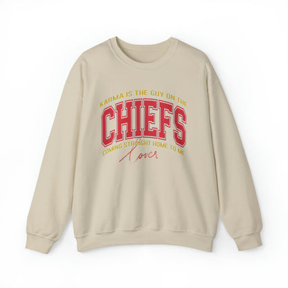 Karma Is The Guy On The Chiefs Sweatshirt, Crewneck Game Day Sweatshirt Football Sweatshirt, Coming straight home Sweatshirt, SW936