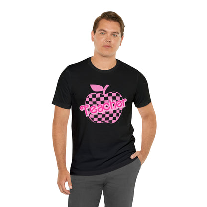 Pink Checkered Teacher Shirts, Trendy Teacher T Shirt, Retro Back to school, Teacher Appreciation, Apple Checkered Teacher Tee, T739