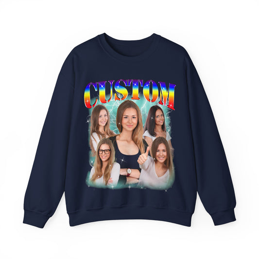 Custom Photo Bootleg Girlfriend Rainbow 90s Retro Vintage Sweatshirt, Face for Boyfriend Birthday Gift on Sweatshirt, Bootleg Tee, S1526