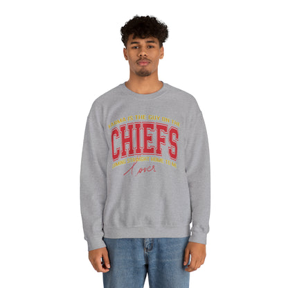 Karma Is The Guy On The Chiefs Sweatshirt, Crewneck Game Day Sweatshirt Football Sweatshirt, Coming straight home Sweatshirt, S936