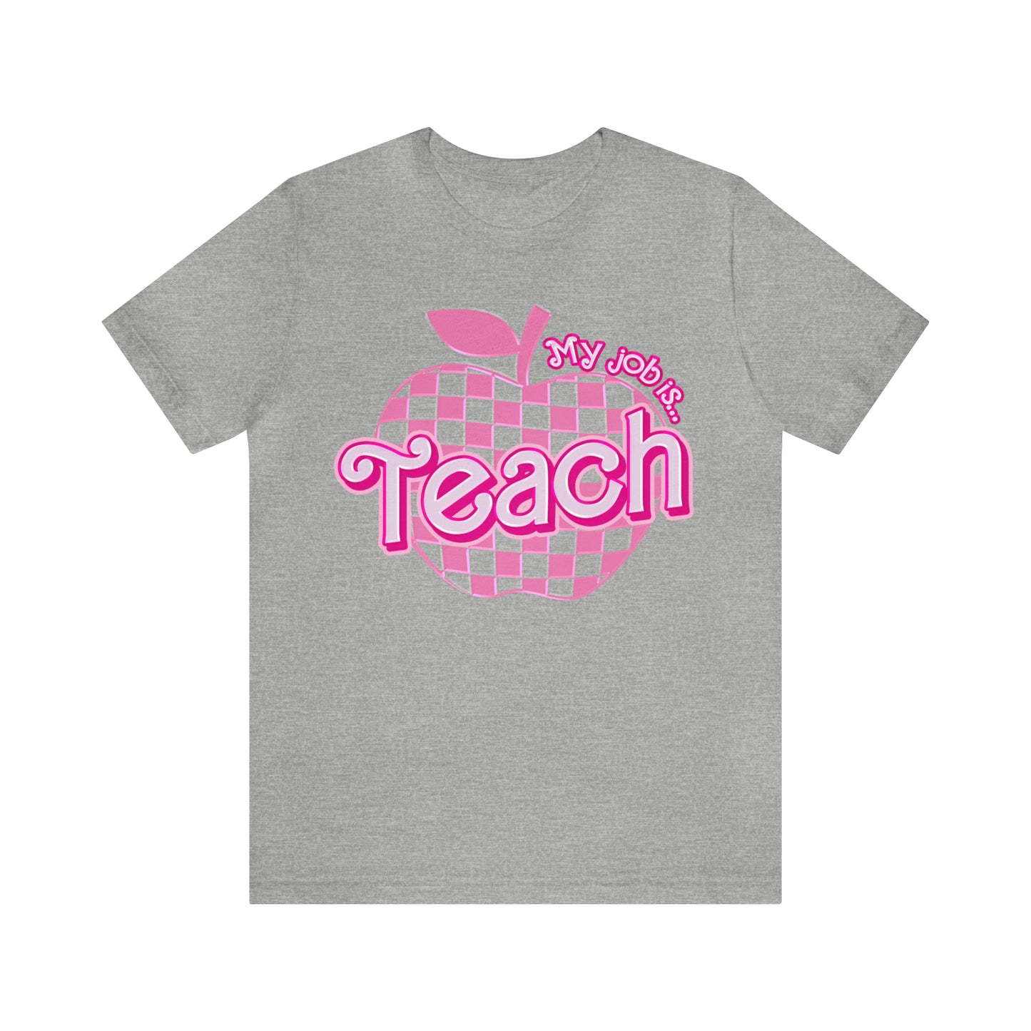 My Job is Teach Shirt, 3D Text Printer Pink Teacher Shirts, Trendy Teacher T Shirt, Retro Back to school, Teacher Appreciation, T803