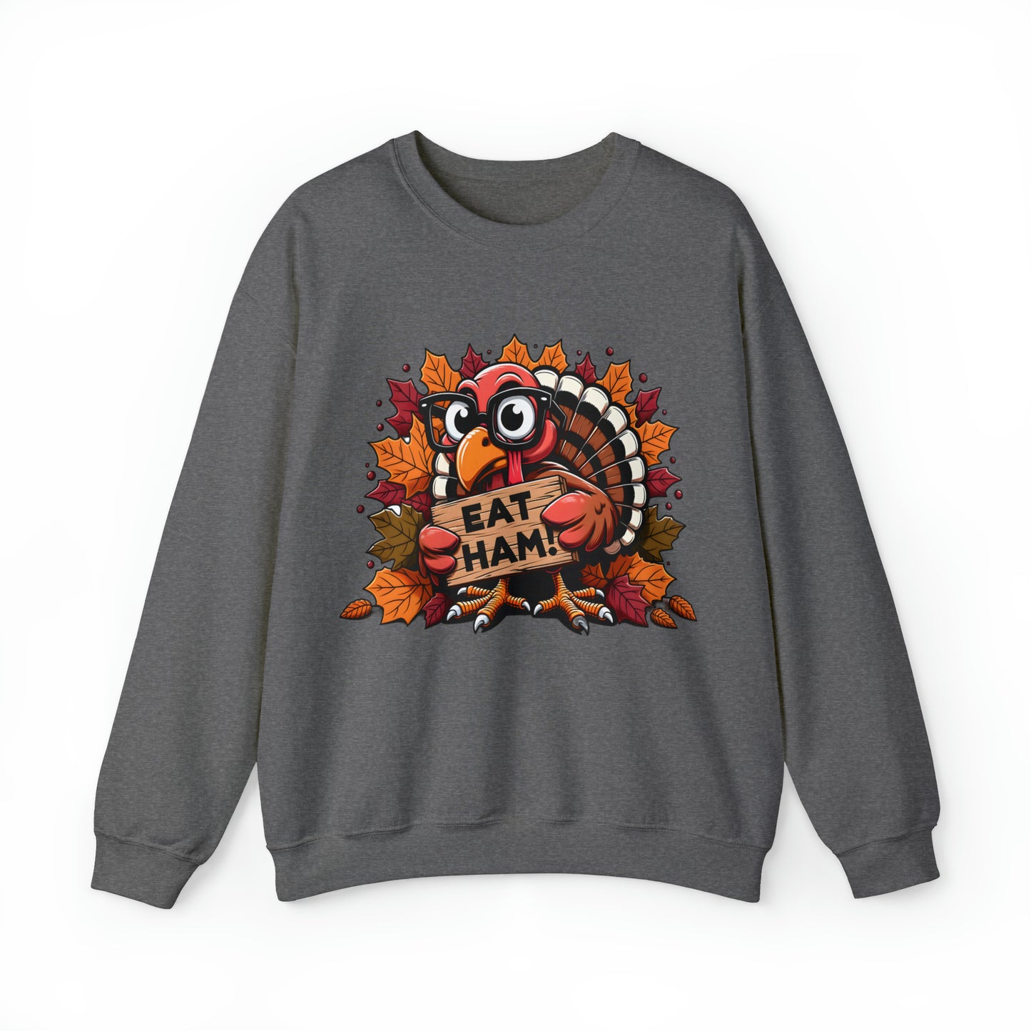 Cute Turkey Eat Ham Sweatshirt, Thanksgiving Sweatshirt, Leopard Print Turkey Shirt, Thankful Sweatshirt, Thanksgiving Food Sweatshirt, S858