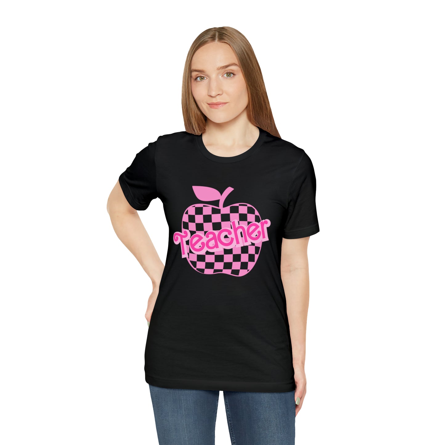 Pink Checkered Teacher Shirts, Trendy Teacher T Shirt, Retro Back to school, Teacher Appreciation, Apple Checkered Teacher Tee, T739