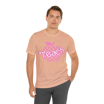 Pink Checkered Teacher Shirts, Trendy Teacher T Shirt, Retro Back to school, Teacher Appreciation, Apple Checkered Teacher Tee, T738