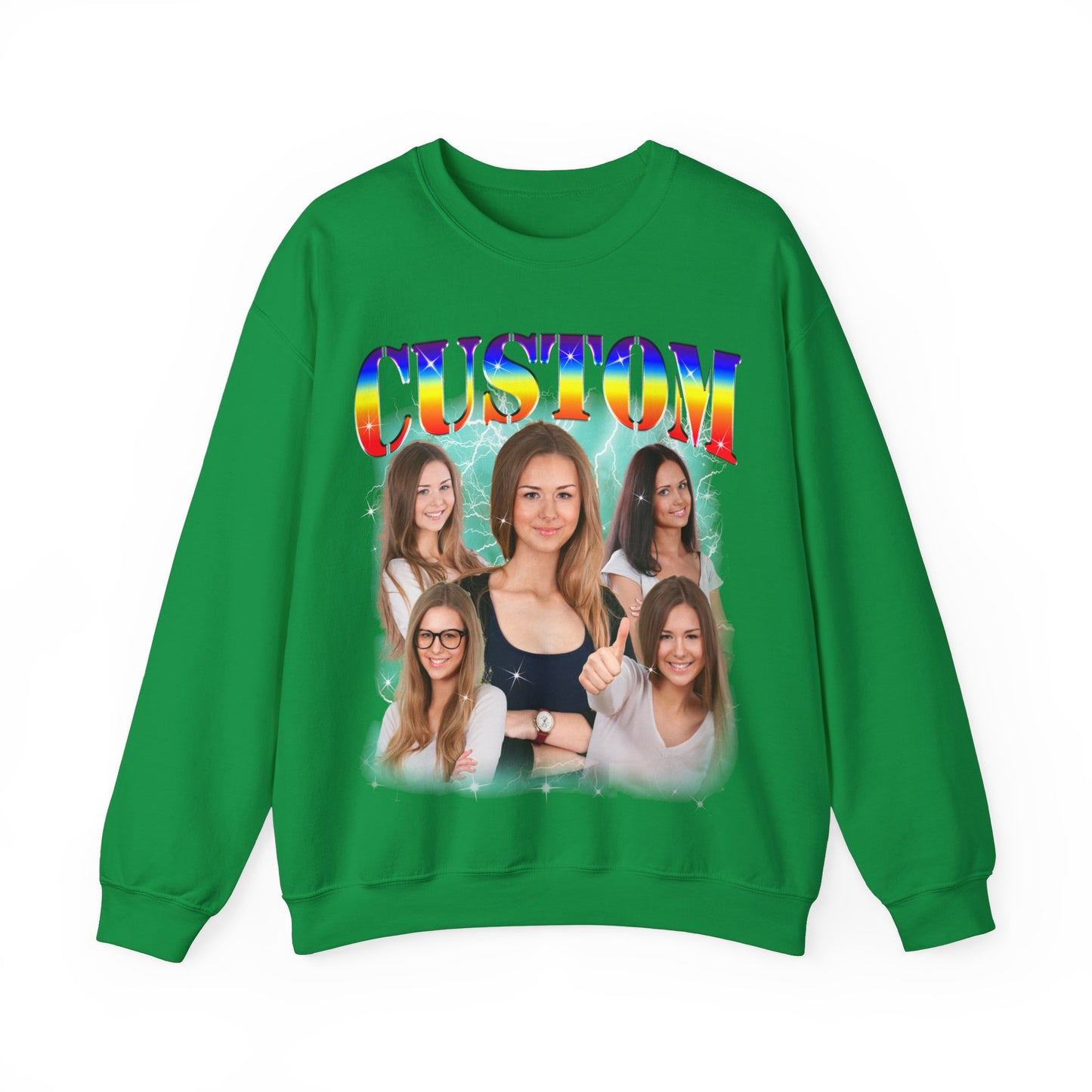 Custom Photo Bootleg Girlfriend Rainbow 90s Retro Vintage Sweatshirt, Face for Boyfriend Birthday Gift on Sweatshirt, Bootleg Tee, S1526