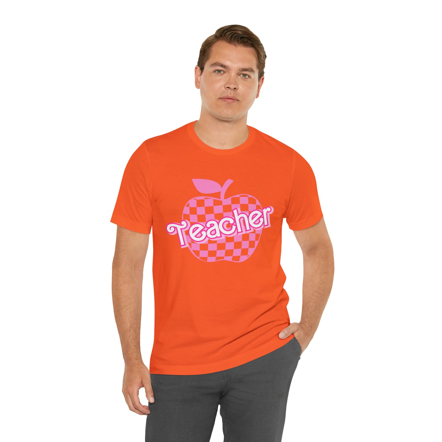 Pink Checkered Teacher Shirts, Trendy Teacher T Shirt, Retro Back to school, Teacher Appreciation, Apple Checkered Teacher Tee, T740