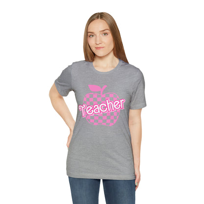 Pink Checkered Teacher Shirts, Trendy Teacher T Shirt, Retro Back to school, Teacher Appreciation, Apple Checkered Teacher Tee, T740