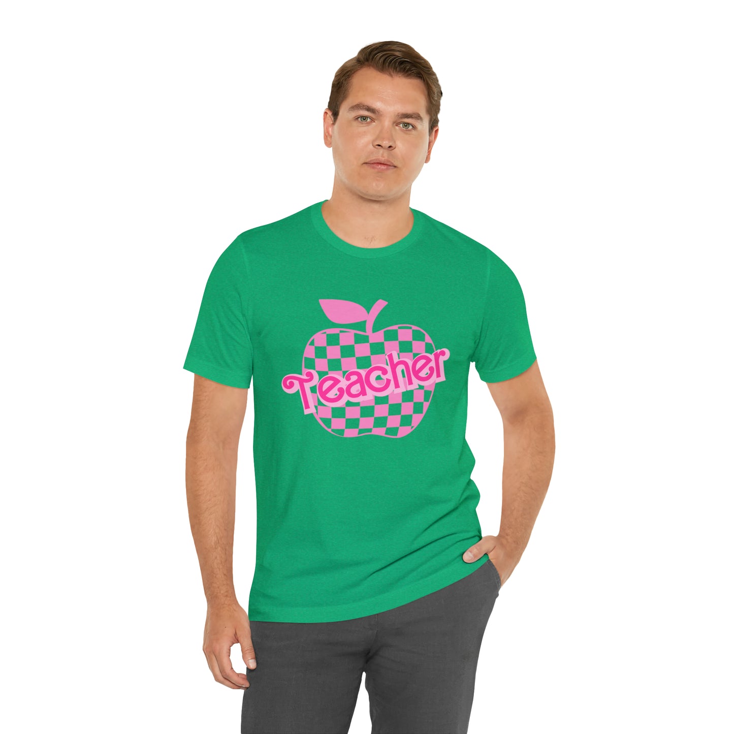 Pink Checkered Teacher Shirts, Trendy Teacher T Shirt, Retro Back to school, Teacher Appreciation, Apple Checkered Teacher Tee, T739