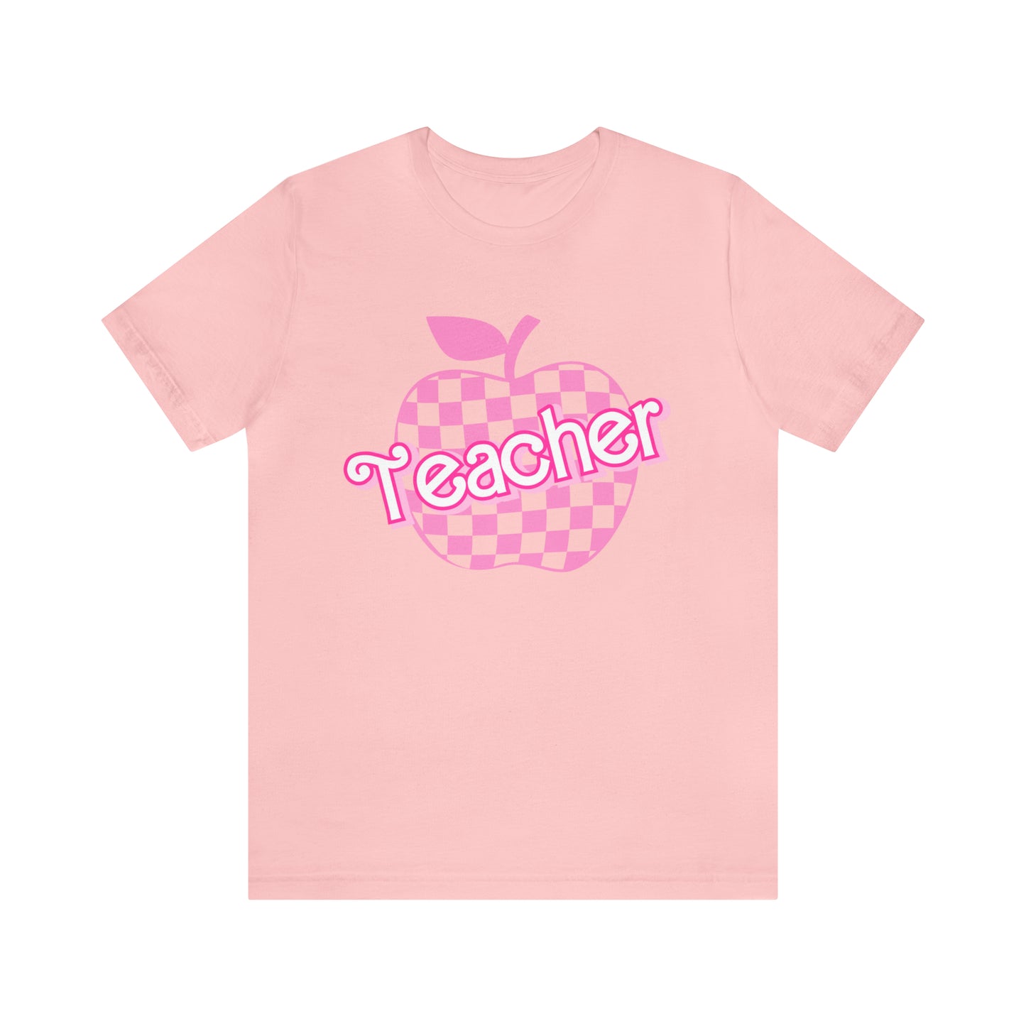 Pink Checkered Teacher Shirts, Trendy Teacher T Shirt, Retro Back to school, Teacher Appreciation, Apple Checkered Teacher Tee, T740