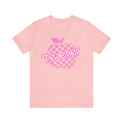 Pink Checkered Teacher Shirts, Trendy Teacher T Shirt, Retro Back to school, Teacher Appreciation, Apple Checkered Teacher Tee, T740