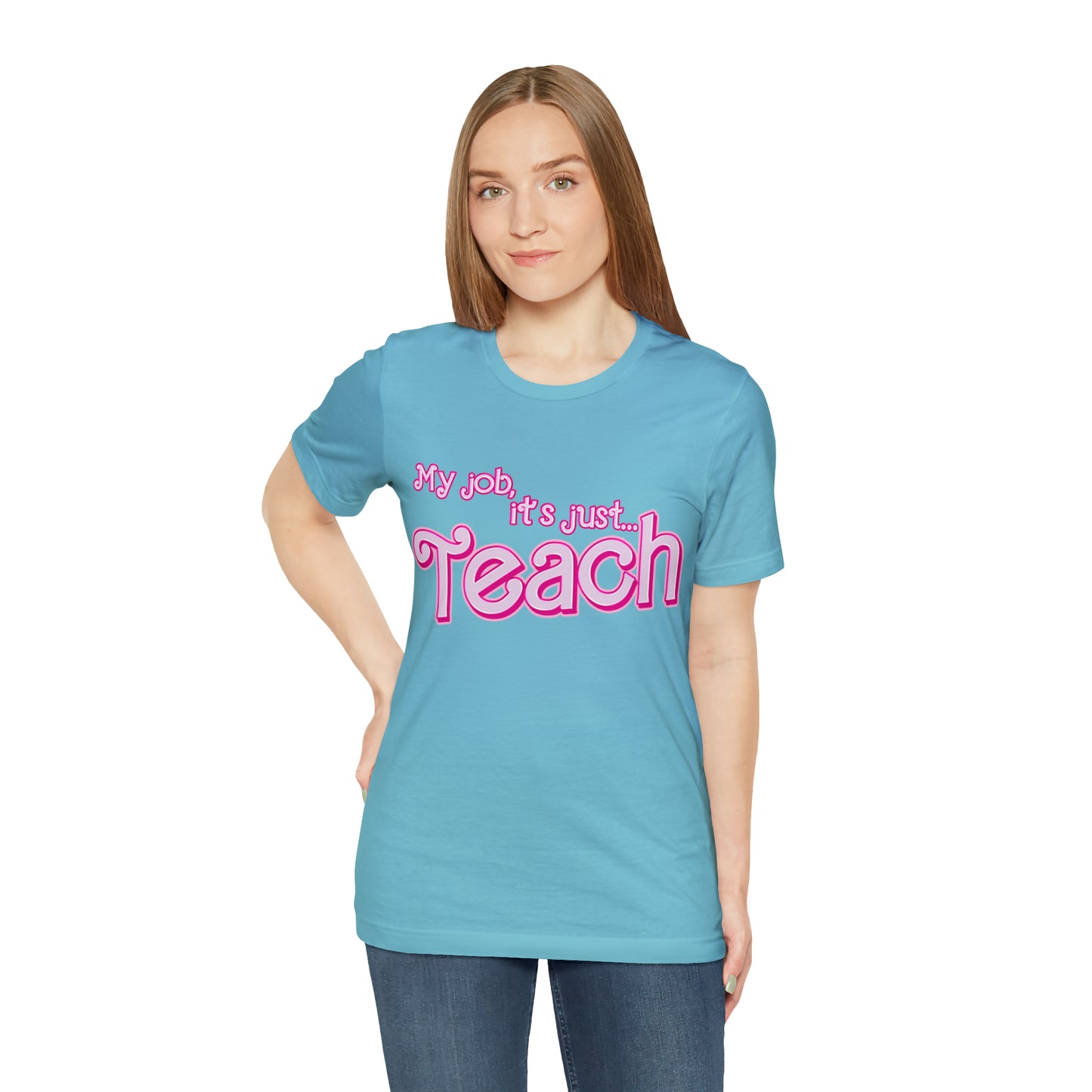 My Job is Teach Shirt, 3D Text Printer Pink Teacher Shirts, Trendy Teacher T Shirt, Retro Back to school, Teacher Appreciation, T804