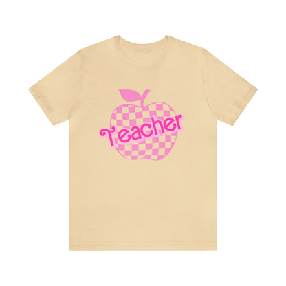 Pink Checkered Teacher Shirts, Trendy Teacher T Shirt, Retro Back to school, Teacher Appreciation, Apple Checkered Teacher Tee, T739