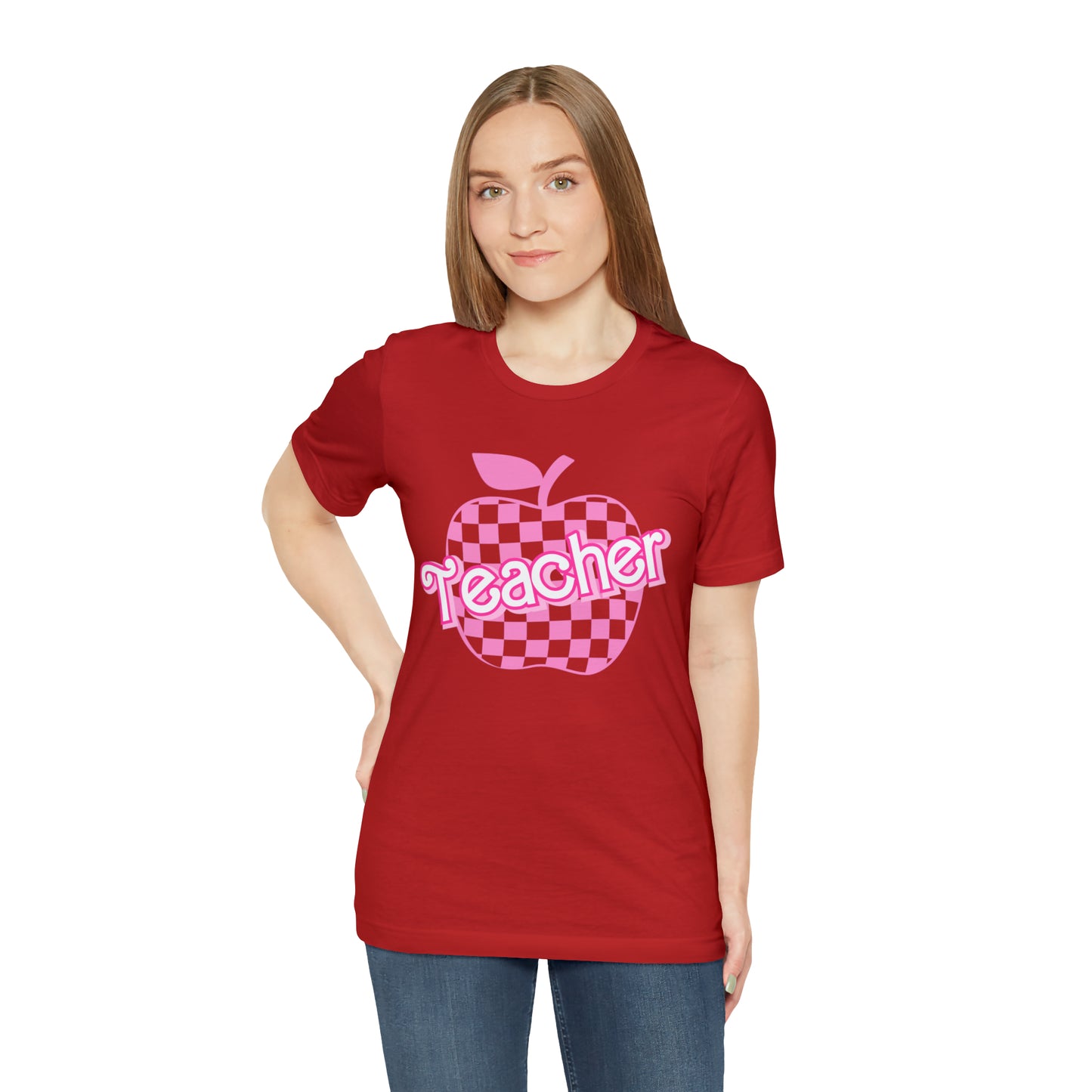 Pink Checkered Teacher Shirts, Trendy Teacher T Shirt, Retro Back to school, Teacher Appreciation, Apple Checkered Teacher Tee, T740