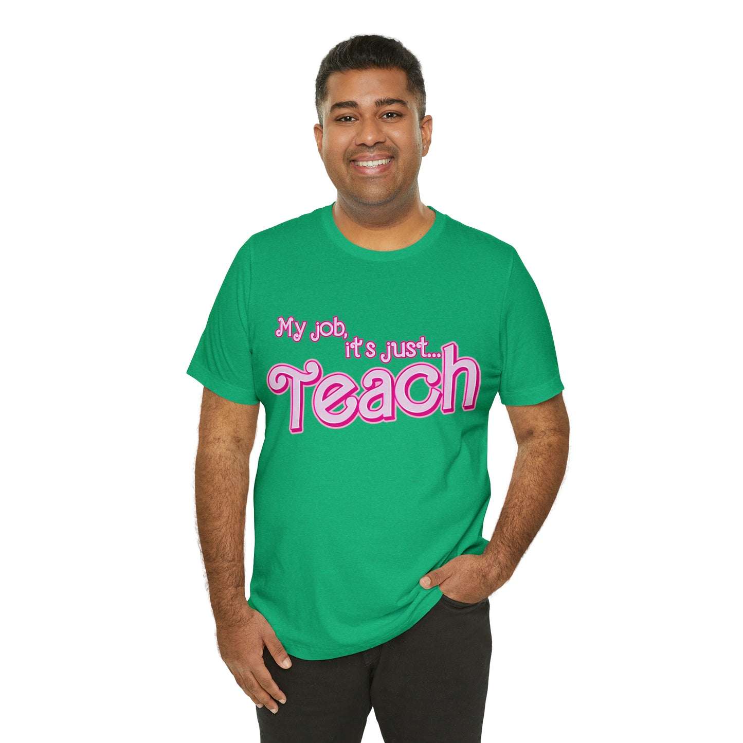 My Job is Teach Shirt, 3D Text Printer Pink Teacher Shirts, Trendy Teacher T Shirt, Retro Back to school, Teacher Appreciation, T804