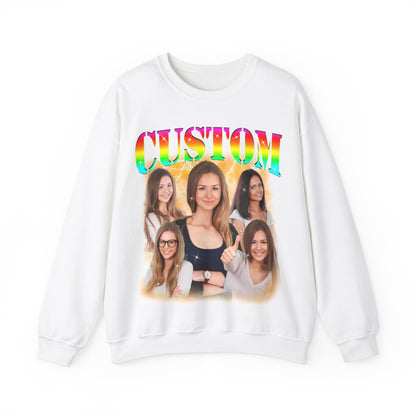 Custom Photo Bootleg Girlfriend Rainbow 90s Retro Vintage Sweatshirt, Face for Boyfriend Birthday Gift on Sweatshirt, Bootleg Tee, S1524