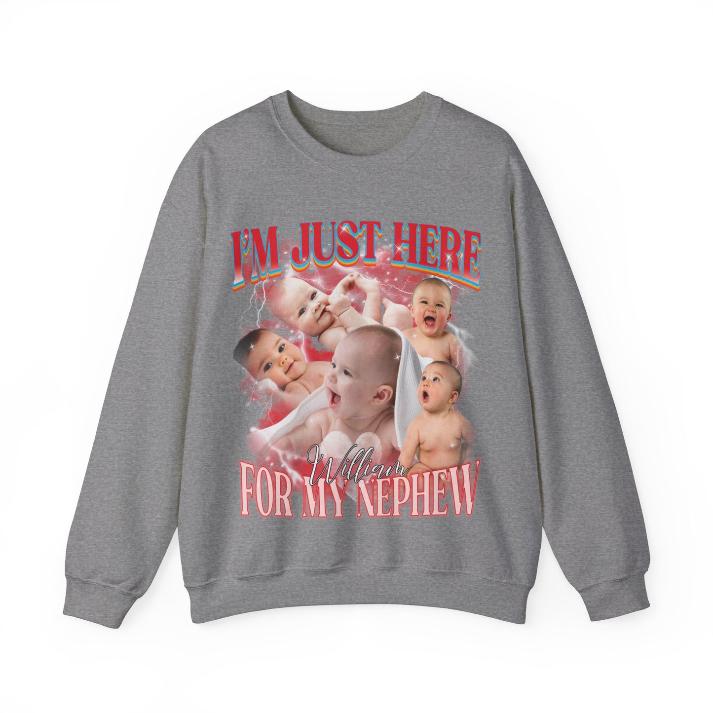 Custom Bootleg Rap Tee I'm Just Here For My Nephew Sweatshirt, Custom Photo, Vintage Graphic 90s Sweatshirt, Aunt Sweatshirt, S1491