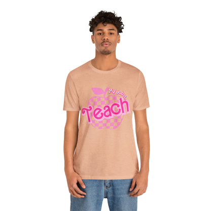 My Job is Teach Shirt, Pink Teacher Shirts, Trendy Teacher T Shirt, Retro Back to school, Teacher Appreciation, Checkered Teacher Tee, T736