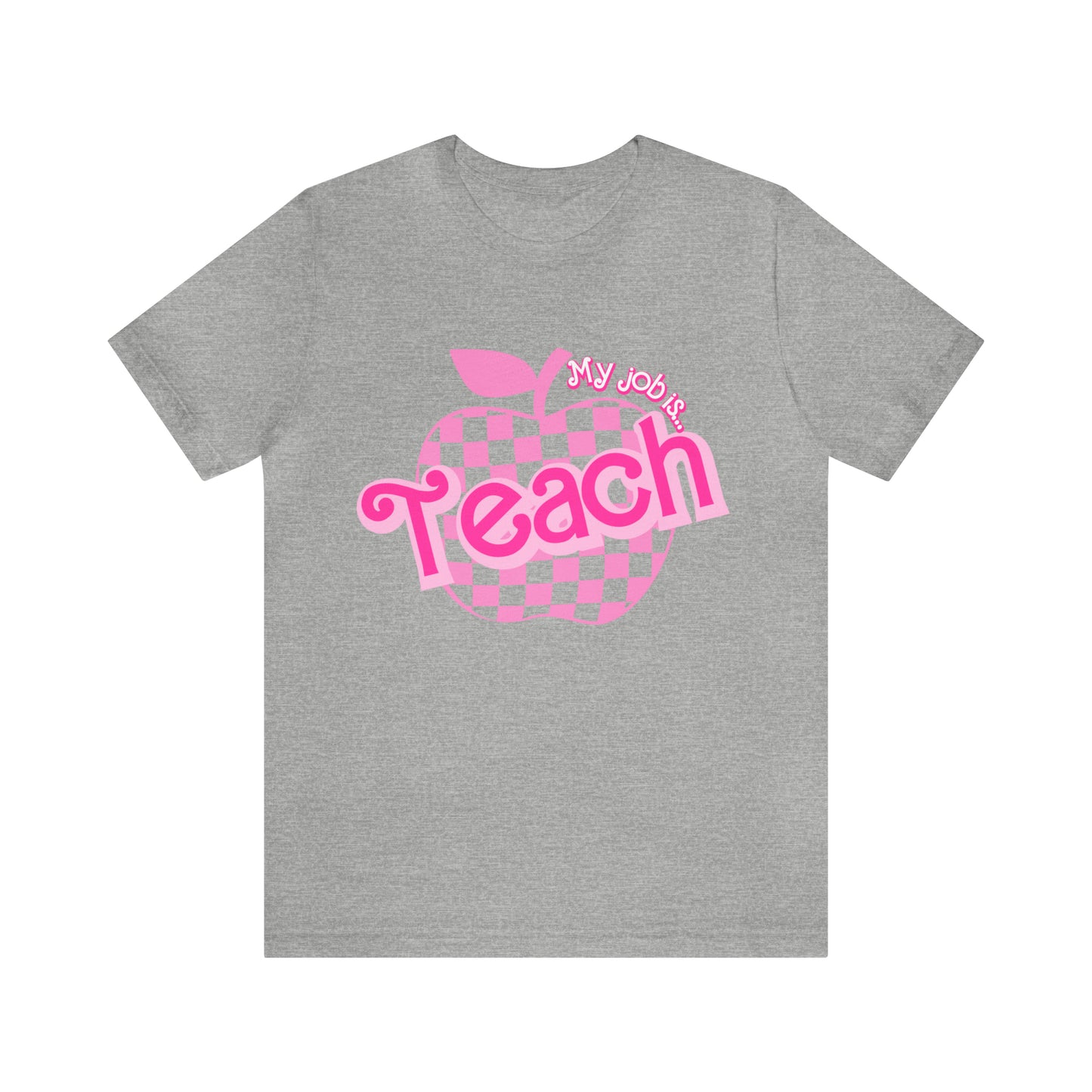 My Job is Teach Shirt, Pink Teacher Shirts, Trendy Teacher T Shirt, Retro Back to school, Teacher Appreciation, Checkered Teacher Tee, T736