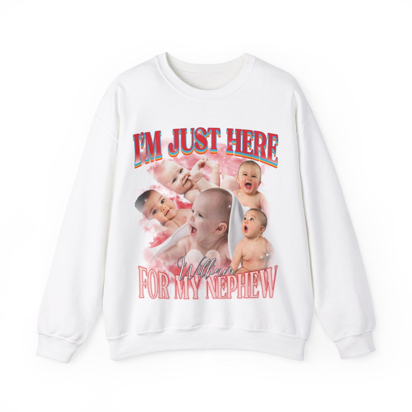 Custom Bootleg Rap Tee I'm Just Here For My Nephew Sweatshirt, Custom Photo, Vintage Graphic 90s Sweatshirt, Aunt Sweatshirt, S1491