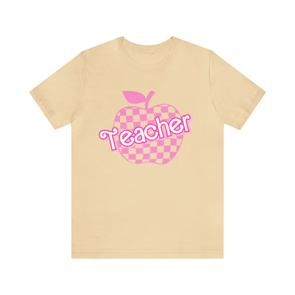 Pink Checkered Teacher Shirts, Trendy Teacher T Shirt, Retro Back to school, Teacher Appreciation, Apple Checkered Teacher Tee, T740