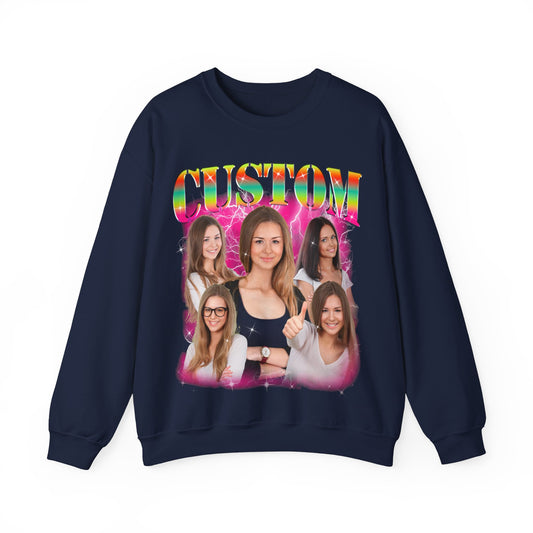 Custom Photo Bootleg Girlfriend Rainbow 90s Retro Vintage Sweatshirt, Face for Boyfriend Birthday Gift on Sweatshirt, Bootleg Tee, S1531