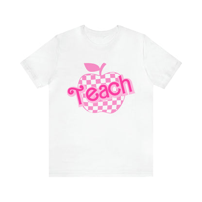 Pink Checkered Teacher Shirts, Trendy Teacher T Shirt, Retro Back to school, Teacher Appreciation, Apple Checkered Teacher Tee, T737