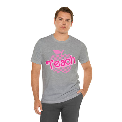 Pink Checkered Teacher Shirts, Trendy Teacher T Shirt, Retro Back to school, Teacher Appreciation, Apple Checkered Teacher Tee, T737