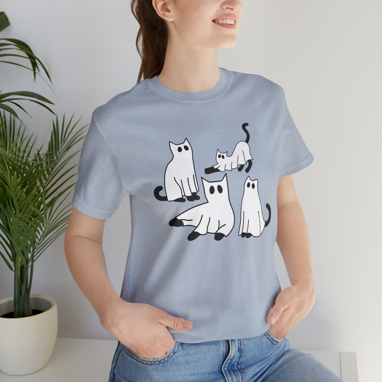 Cat Halloween tshirt, Ghost Halloween Shirt, Ghost Cat Shirt, Fall tshirt for Women, T525