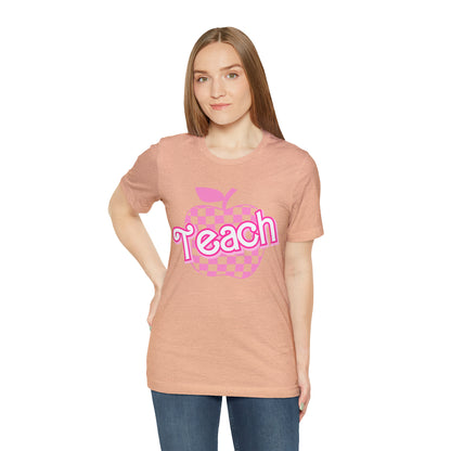 Pink Checkered Teacher Shirts, Trendy Teacher T Shirt, Retro Back to school, Teacher Appreciation, Apple Checkered Teacher Tee, T738