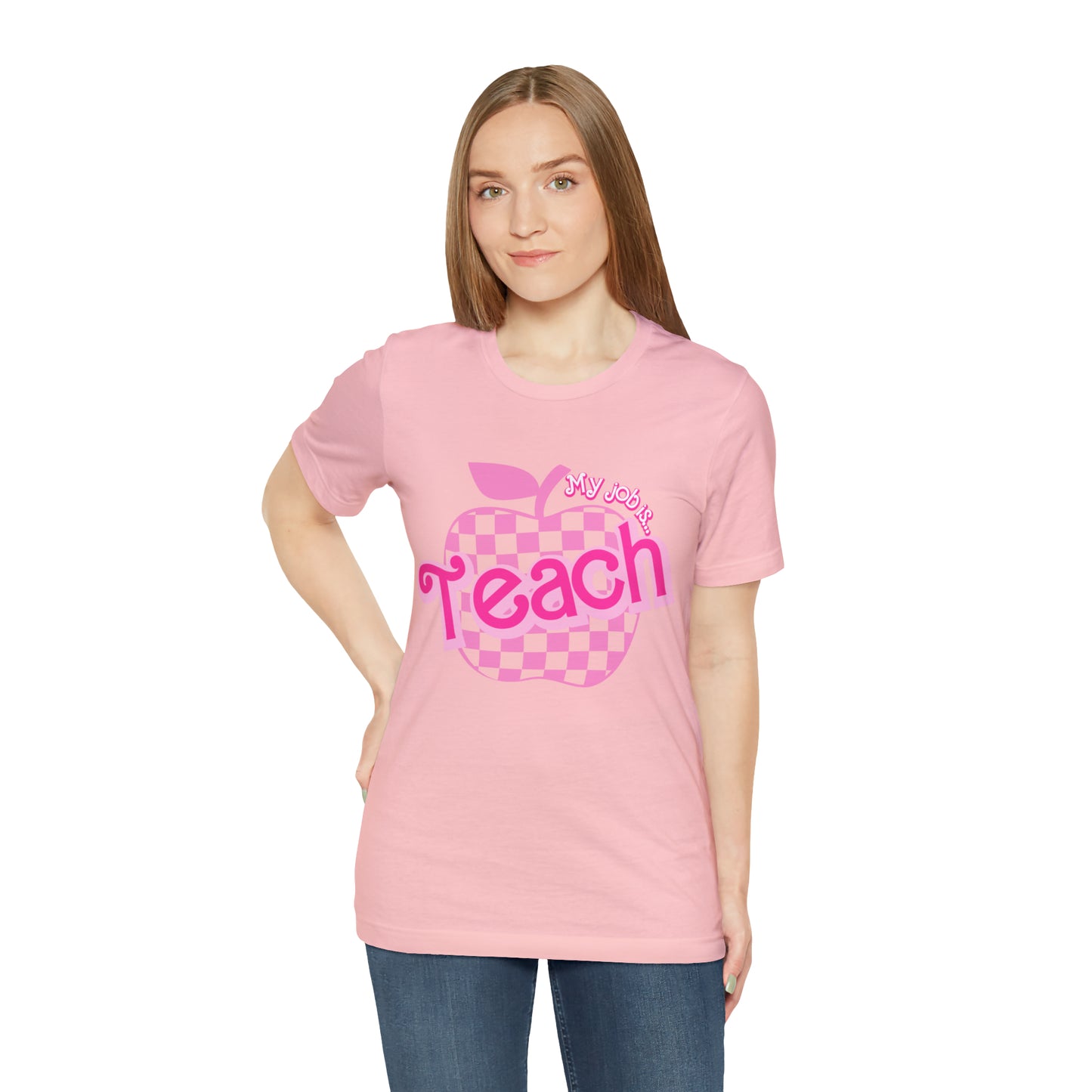 My Job is Teach Shirt, Pink Teacher Shirts, Trendy Teacher T Shirt, Retro Back to school, Teacher Appreciation, Checkered Teacher Tee, T736