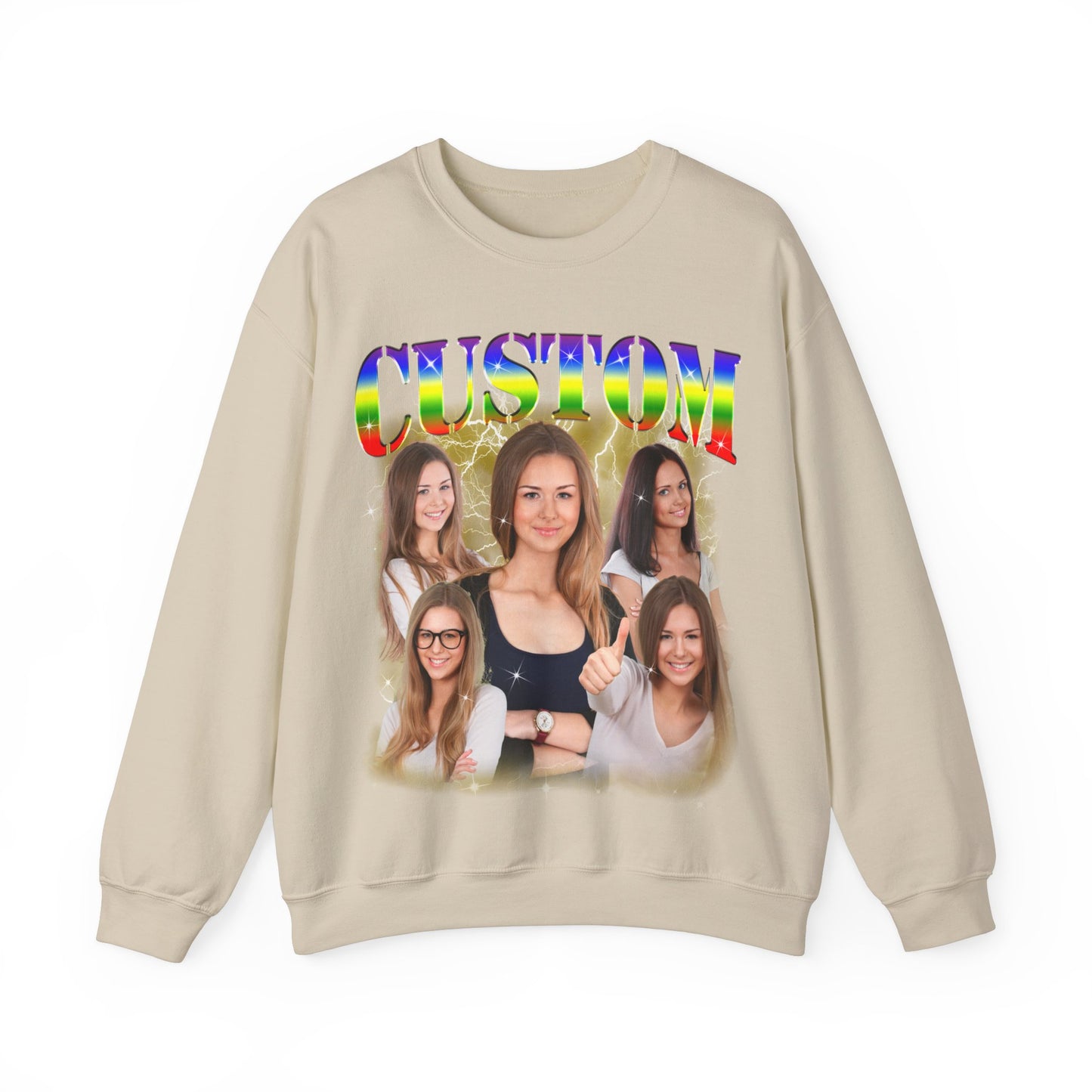 Custom Photo Bootleg Girlfriend Rainbow 90s Retro Vintage Sweatshirt, Face for Boyfriend Birthday Gift on Sweatshirt, Bootleg Tee, S1528