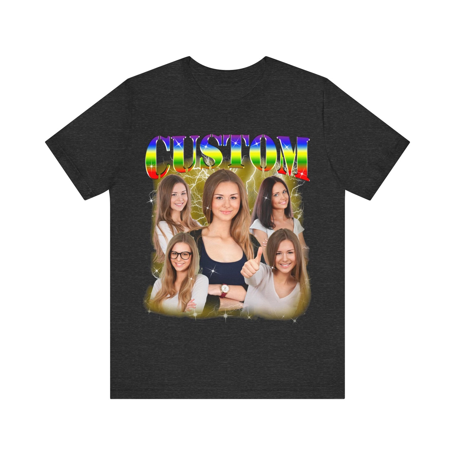 Custom Photo Bootleg Girlfriend Rainbow 90s Retro Vintage T-Shirt, Shirt with Face for Boyfriend Birthday Gift, Pictures Bootleg Tee, T1528