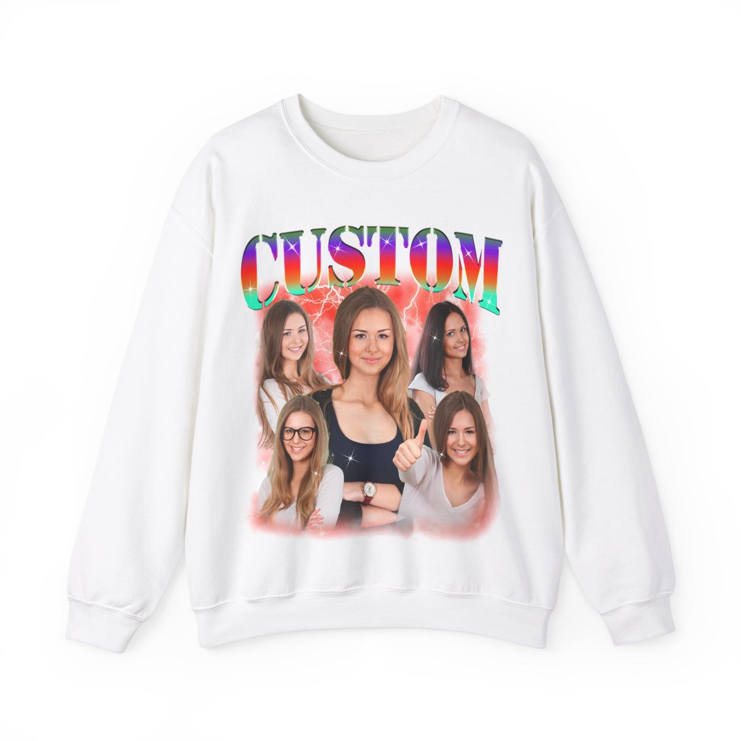 Custom Photo Bootleg Girlfriend Rainbow 90s Retro Vintage Sweatshirt, Face for Boyfriend Birthday Gift on Sweatshirt, Bootleg Tee, S1530