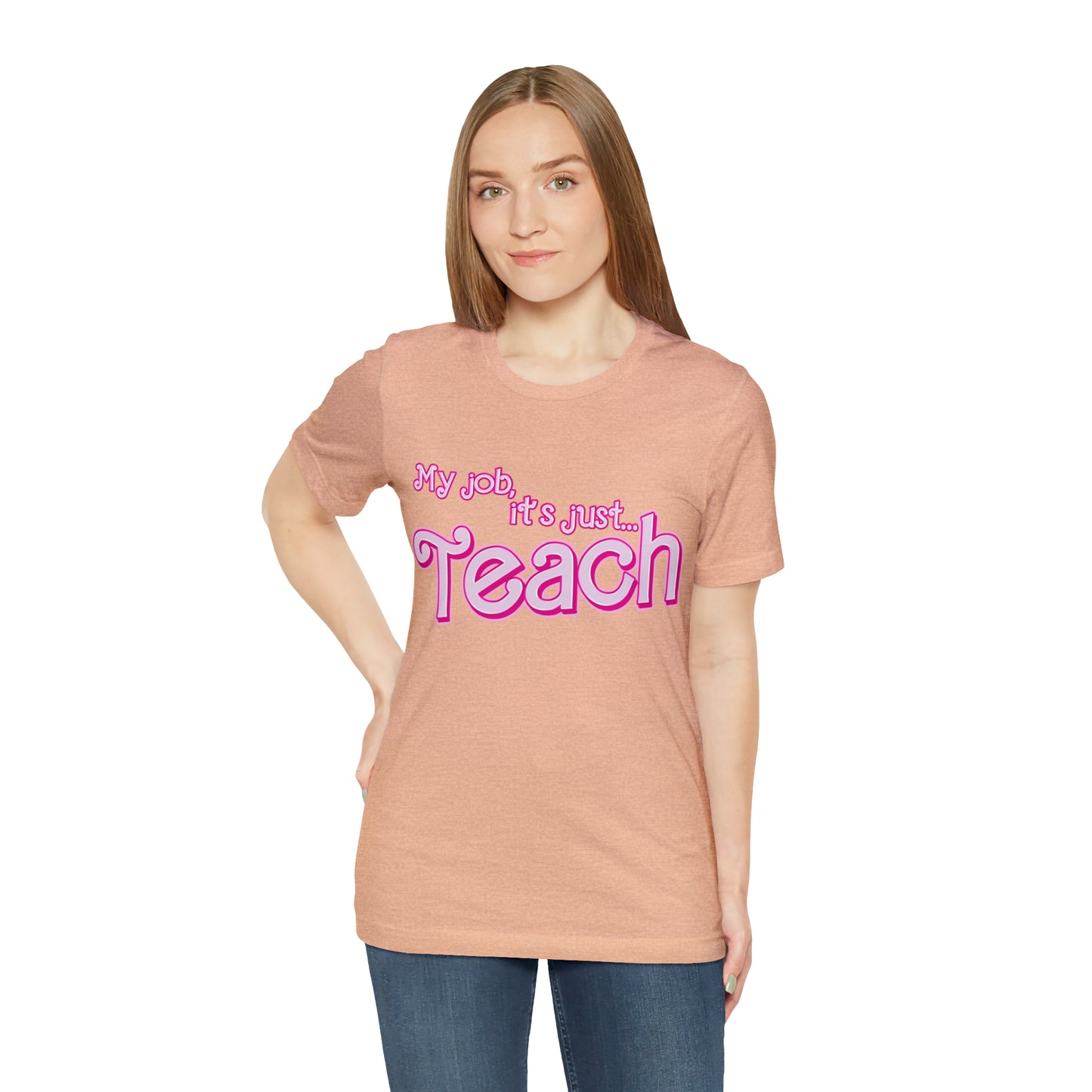 My Job is Teach Shirt, 3D Text Printer Pink Teacher Shirts, Trendy Teacher T Shirt, Retro Back to school, Teacher Appreciation, T804