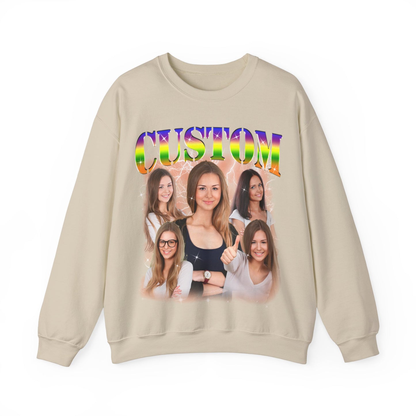 Custom Photo Bootleg Girlfriend Rainbow 90s Retro Vintage Sweatshirt, Face for Boyfriend Birthday Gift on Sweatshirt, Bootleg Tee, S1529