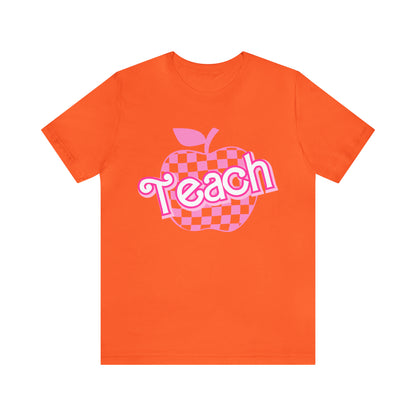 Pink Checkered Teacher Shirts, Trendy Teacher T Shirt, Retro Back to school, Teacher Appreciation, Apple Checkered Teacher Tee, T738