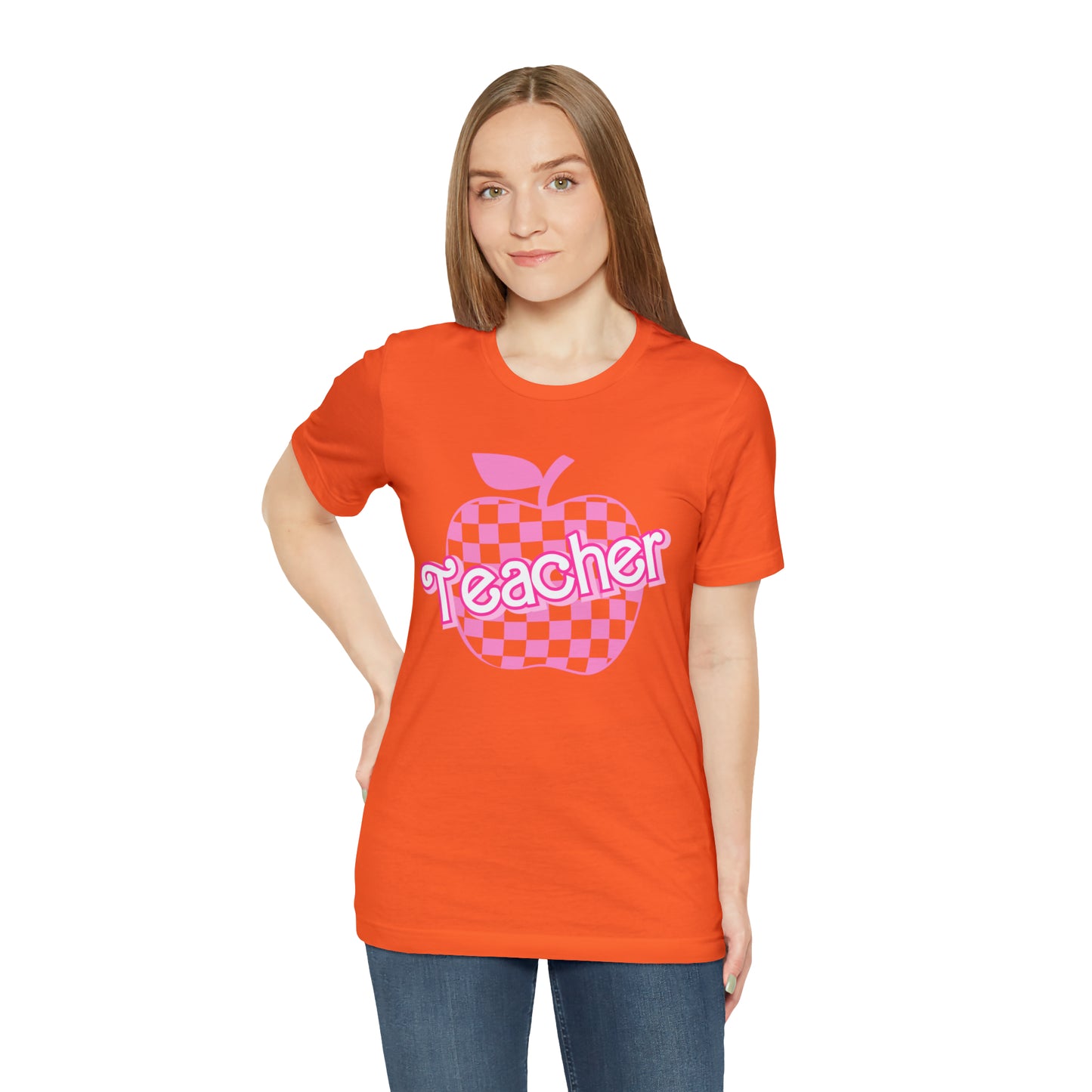 Pink Checkered Teacher Shirts, Trendy Teacher T Shirt, Retro Back to school, Teacher Appreciation, Apple Checkered Teacher Tee, T740