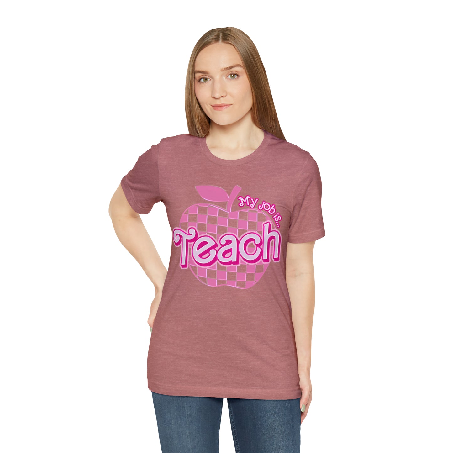 My Job is Teach Shirt, 3D Text Printer Pink Teacher Shirts, Trendy Teacher T Shirt, Retro Back to school, Teacher Appreciation, T803