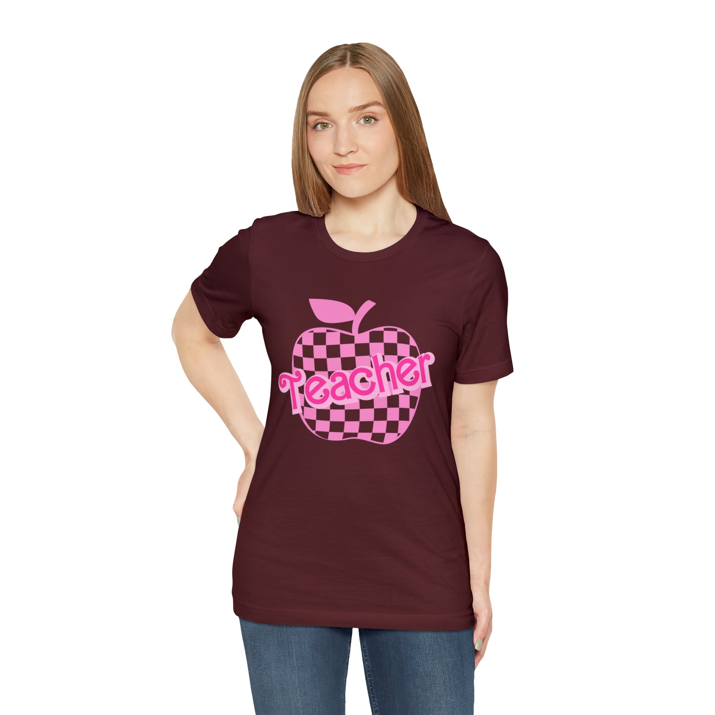 Pink Checkered Teacher Shirts, Trendy Teacher T Shirt, Retro Back to school, Teacher Appreciation, Apple Checkered Teacher Tee, T739