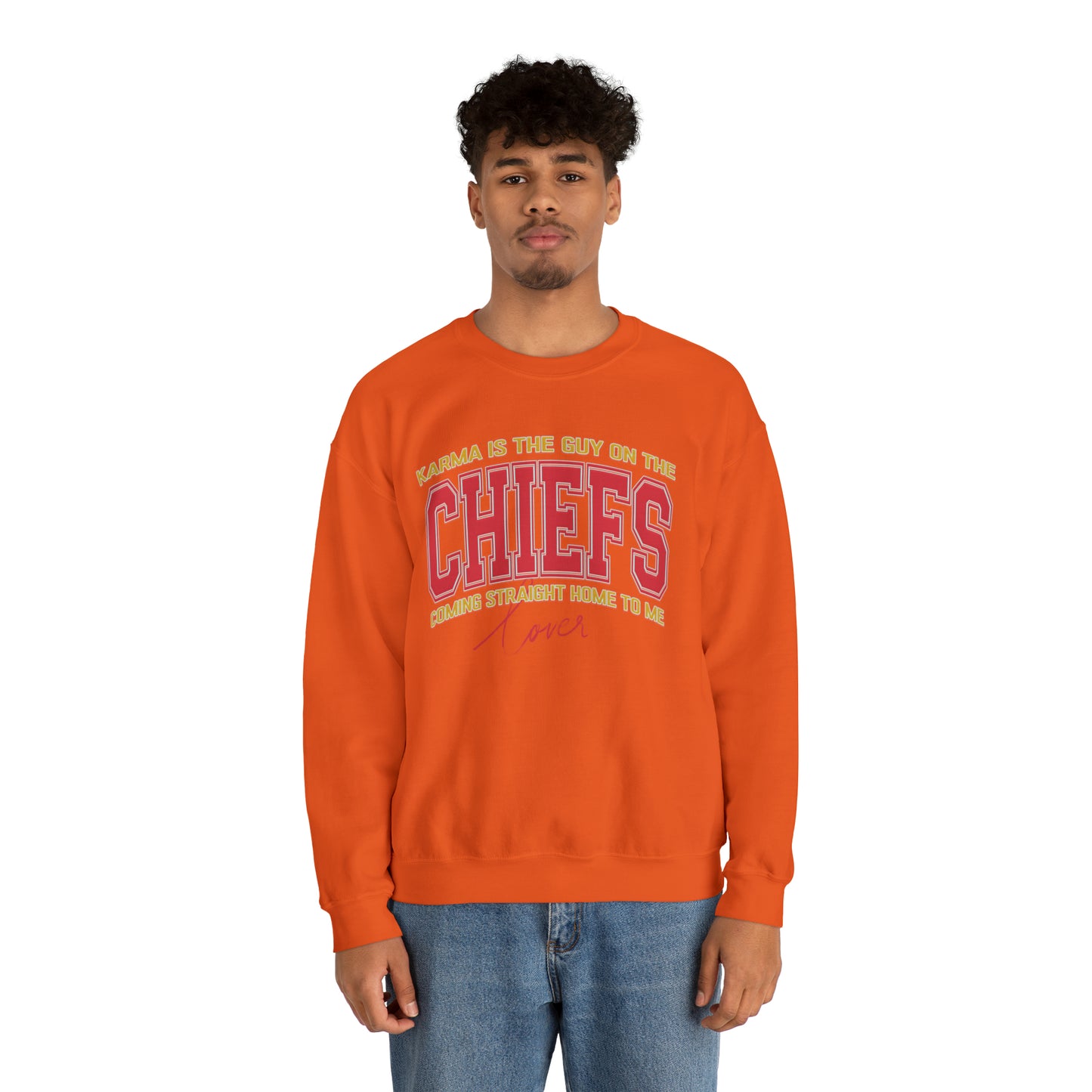 Karma Is The Guy On The Chiefs Sweatshirt, Crewneck Game Day Sweatshirt Football Sweatshirt, Coming straight home Sweatshirt, SW936