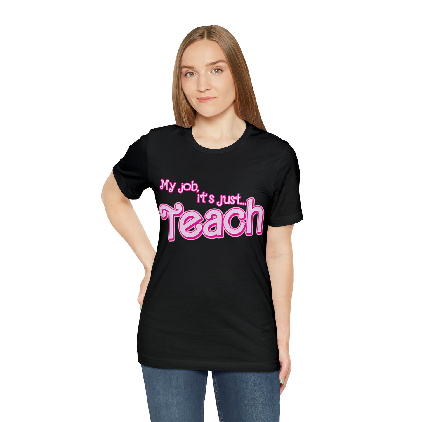 My Job is Teach Shirt, 3D Text Printer Pink Teacher Shirts, Trendy Teacher T Shirt, Retro Back to school, Teacher Appreciation, T804