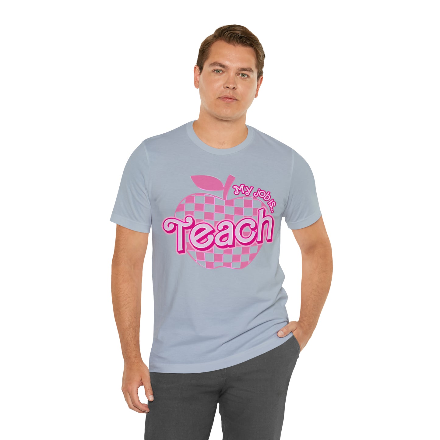 My Job is Teach Shirt, 3D Text Printer Pink Teacher Shirts, Trendy Teacher T Shirt, Retro Back to school, Teacher Appreciation, T803