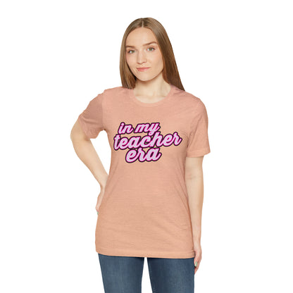 In My Teacher Era Shirt, 3D Teacher Pink Shirt, Teacher Shirts Trendy, Teacher Appreciation Checkered Teacher Tee, Gifts for Teachers, T781