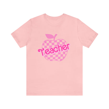 Pink Checkered Teacher Shirts, Trendy Teacher T Shirt, Retro Back to school, Teacher Appreciation, Apple Checkered Teacher Tee, T739