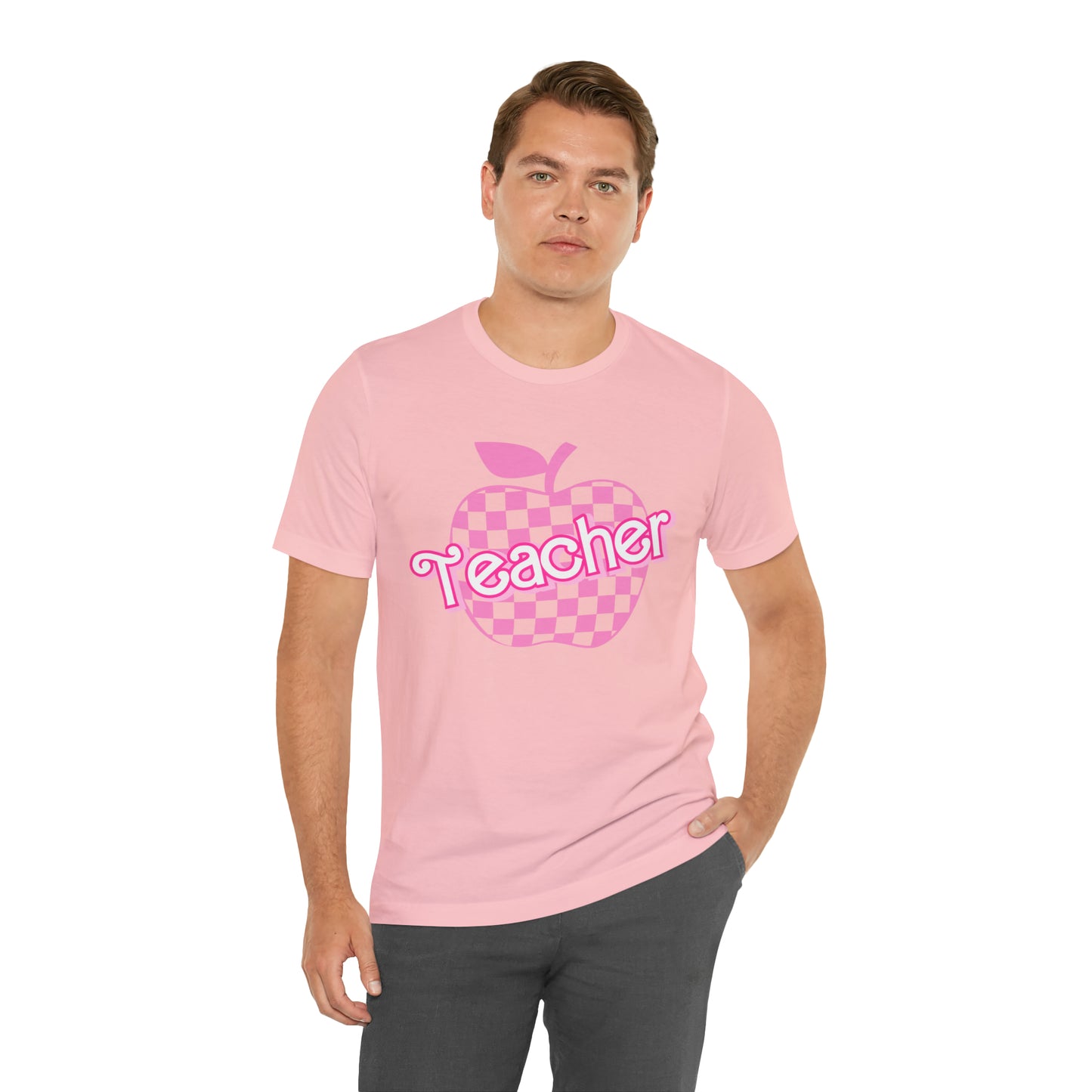 Pink Checkered Teacher Shirts, Trendy Teacher T Shirt, Retro Back to school, Teacher Appreciation, Apple Checkered Teacher Tee, T740