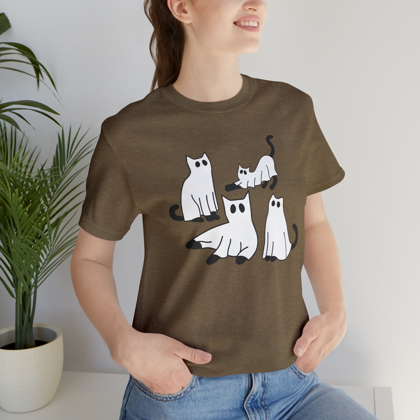 Cat Halloween tshirt, Ghost Halloween Shirt, Ghost Cat Shirt, Fall tshirt for Women, T525