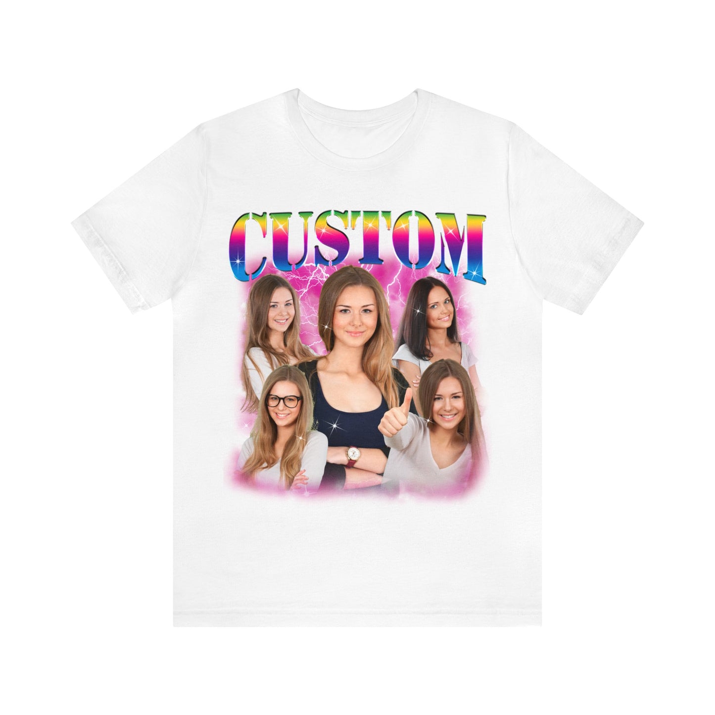 Custom Photo Bootleg Girlfriend Rainbow 90s Retro Vintage T-Shirt, Shirt with Face for Boyfriend Birthday Gift, Pictures Bootleg Tee, T1525